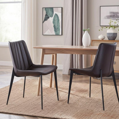 Set of Two Brown and Black Upholstered Faux Leather Dining Side Chairs HomeRoots