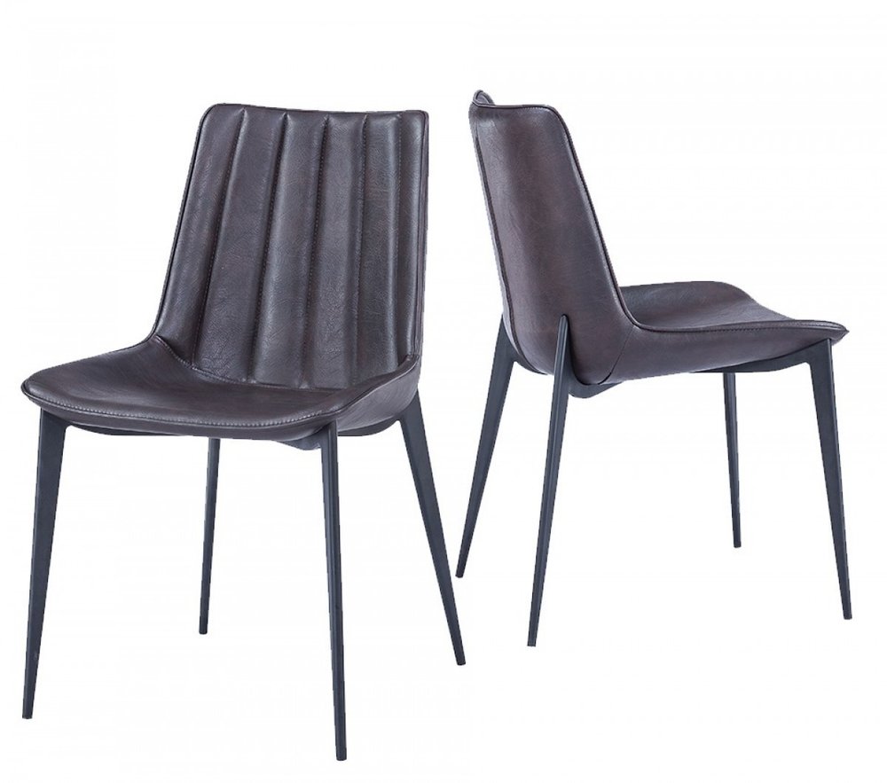 Set of Two Brown and Black Upholstered Faux Leather Dining Side Chairs HomeRoots