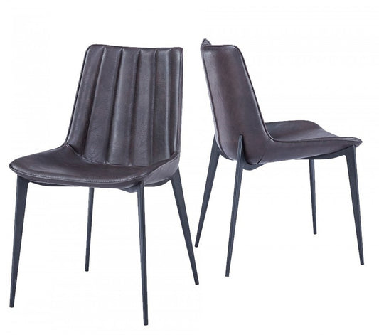 Set of Two Brown and Black Upholstered Faux Leather Dining Side Chairs HomeRoots