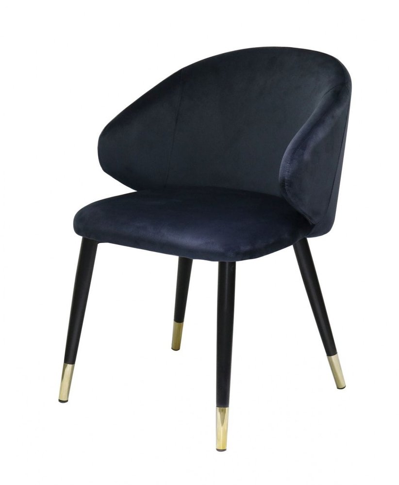 Set of Two Blue Black and Gold Upholstered Velvet Wing Back Dining Arm Chairs HomeRoots