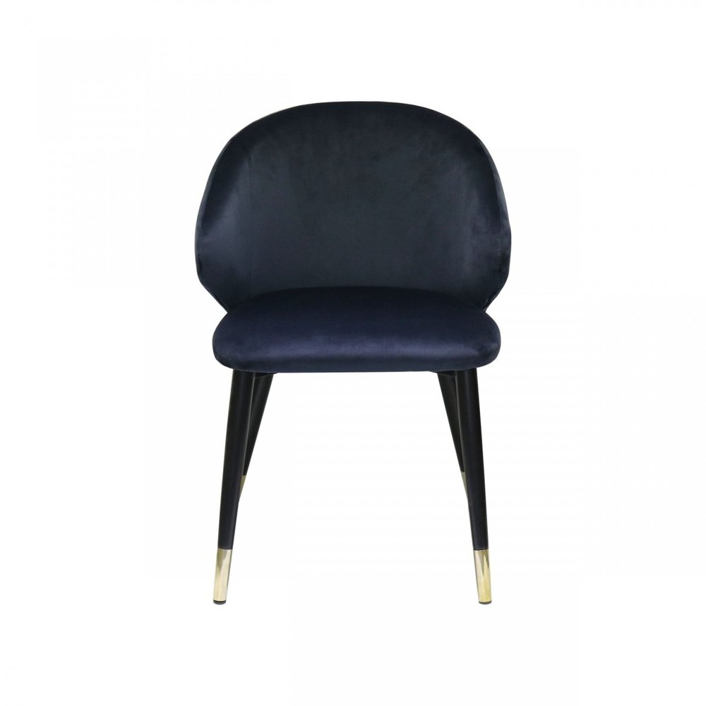 Set of Two Blue Black and Gold Upholstered Velvet Wing Back Dining Arm Chairs HomeRoots