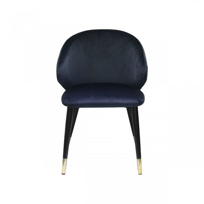 Set of Two Blue Black and Gold Upholstered Velvet Wing Back Dining Arm Chairs HomeRoots