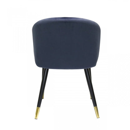 Set of Two Blue Black and Gold Upholstered Velvet Wing Back Dining Arm Chairs HomeRoots