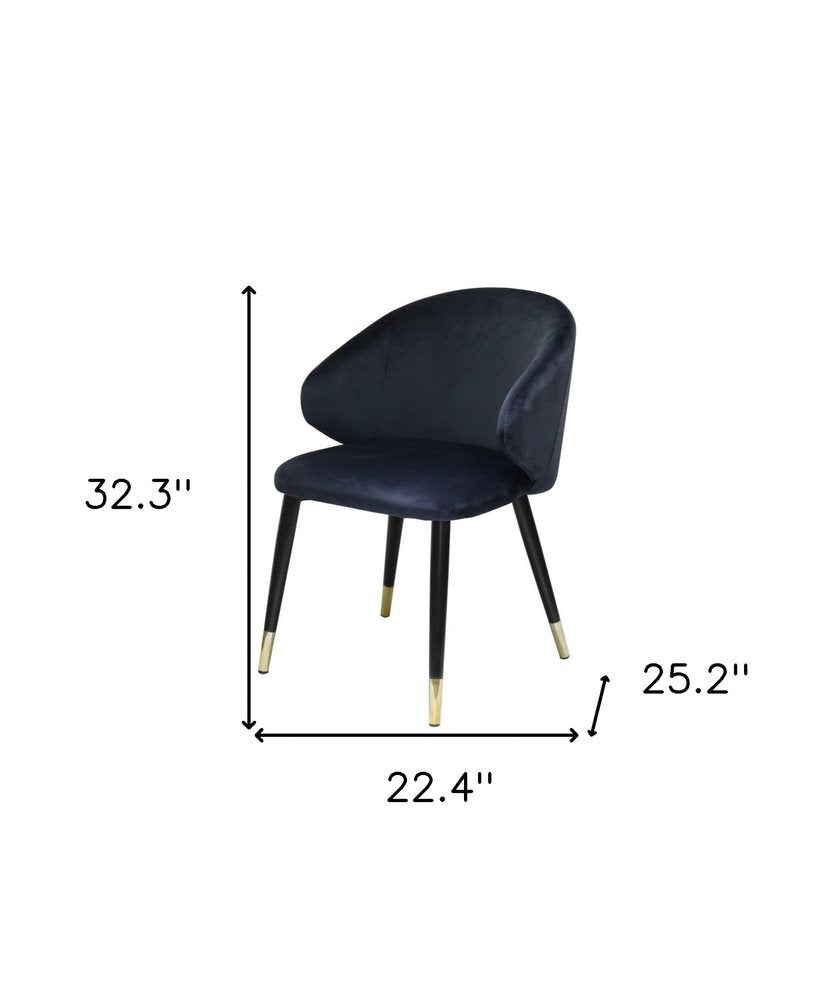 Set of Two Blue Black and Gold Upholstered Velvet Wing Back Dining Arm Chairs HomeRoots