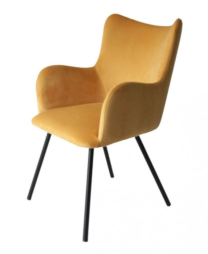 Yellow and Black Upholstered Velvet Wing Back Dining Arm Chair HomeRoots