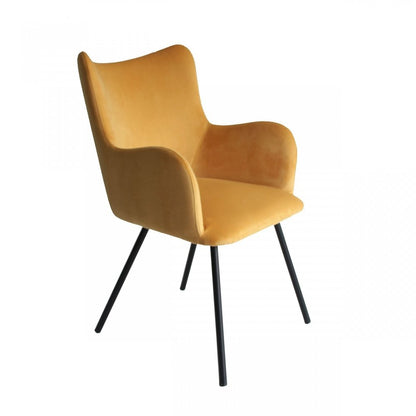 Yellow and Black Upholstered Velvet Wing Back Dining Arm Chair HomeRoots