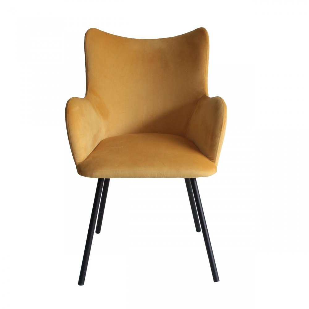 Yellow and Black Upholstered Velvet Wing Back Dining Arm Chair HomeRoots