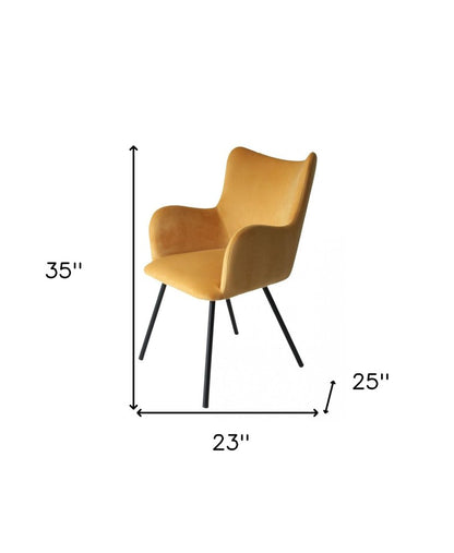 Yellow and Black Upholstered Velvet Wing Back Dining Arm Chair HomeRoots
