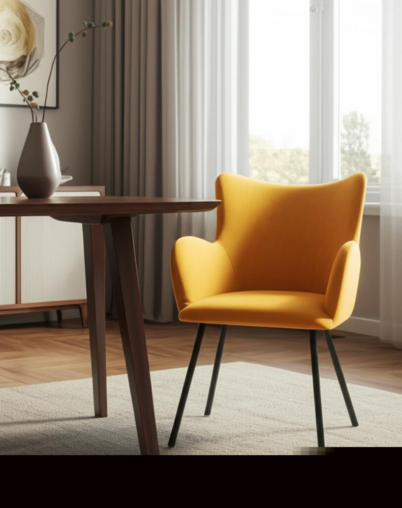 Yellow and Black Upholstered Velvet Wing Back Dining Arm Chair HomeRoots