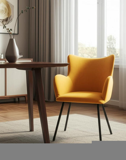 Yellow and Black Upholstered Velvet Wing Back Dining Arm Chair HomeRoots