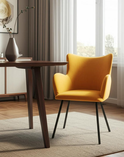 Yellow and Black Upholstered Velvet Wing Back Dining Arm Chair HomeRoots