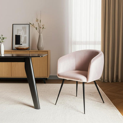 Pink and Black Upholstered Velvet Dining Arm Chair HomeRoots