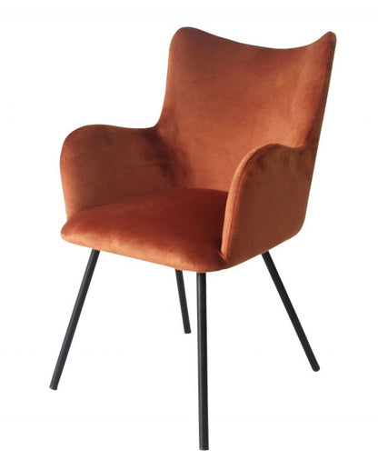 Orange and Black Upholstered Velvet Wing Back Dining Arm Chair HomeRoots
