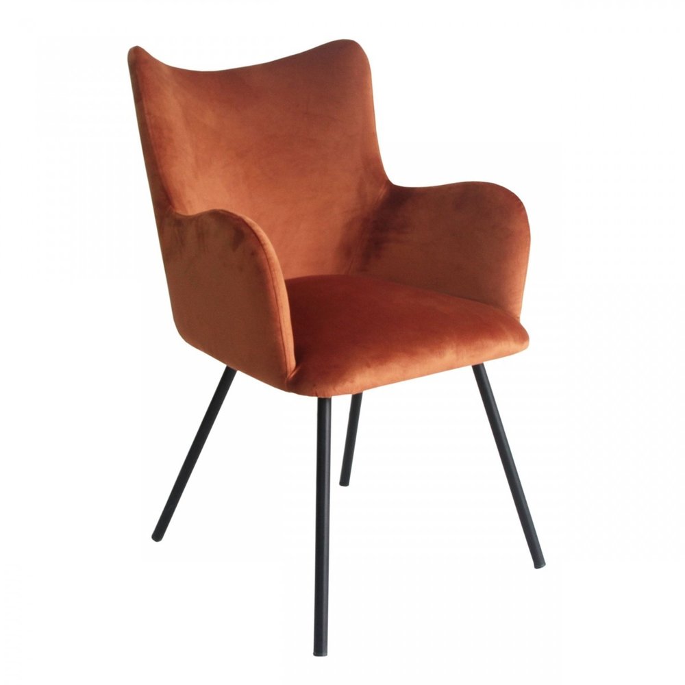 Orange and Black Upholstered Velvet Wing Back Dining Arm Chair HomeRoots