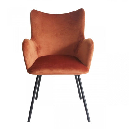 Orange and Black Upholstered Velvet Wing Back Dining Arm Chair HomeRoots