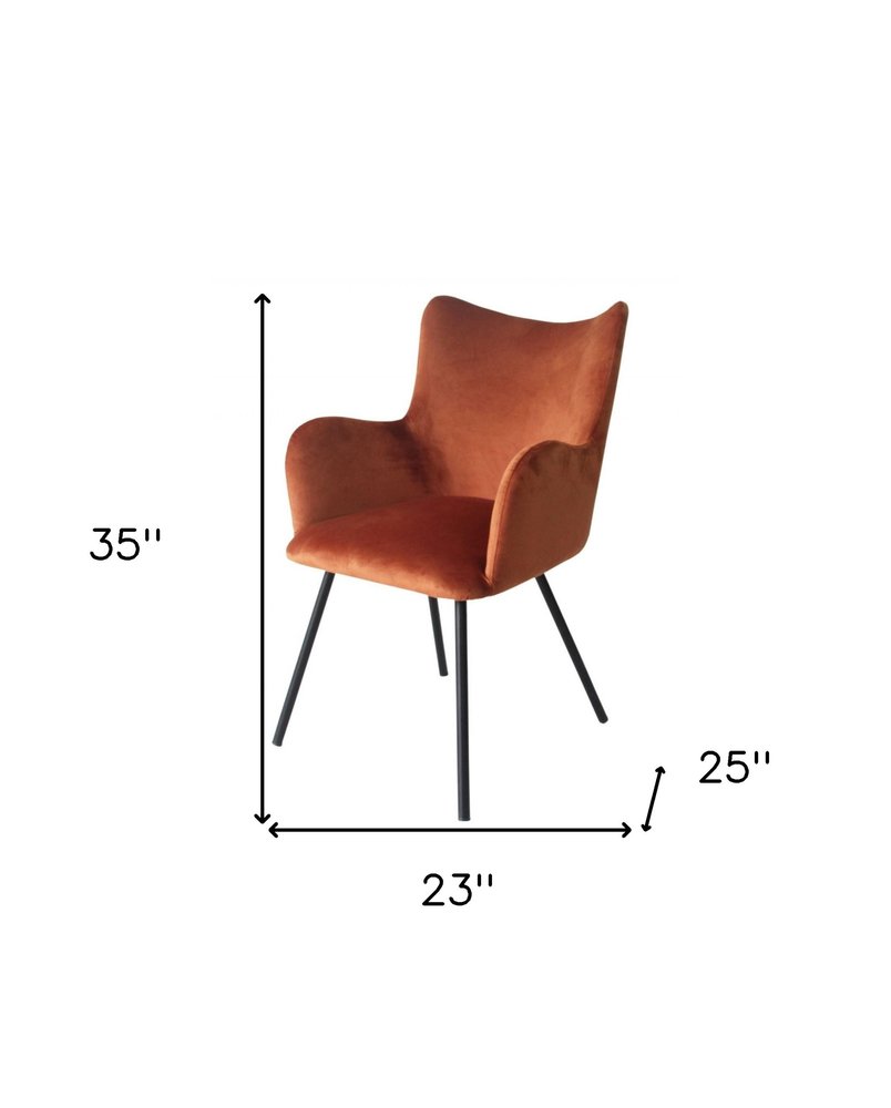 Orange and Black Upholstered Velvet Wing Back Dining Arm Chair HomeRoots