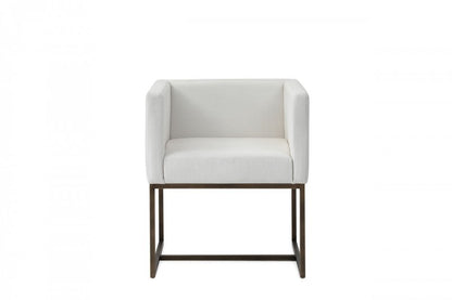 Off White and Antiqued Brass Upholstered Fabric Dining Arm Chair HomeRoots