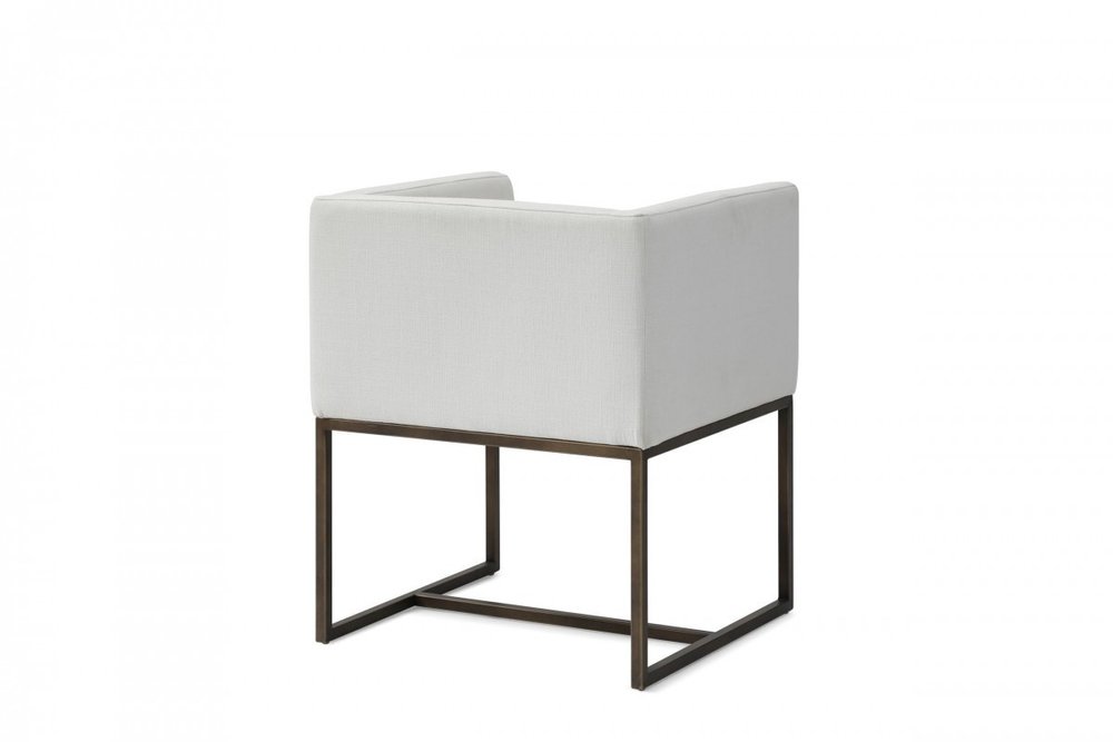 Off White and Antiqued Brass Upholstered Fabric Dining Arm Chair HomeRoots