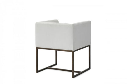 Off White and Antiqued Brass Upholstered Fabric Dining Arm Chair HomeRoots