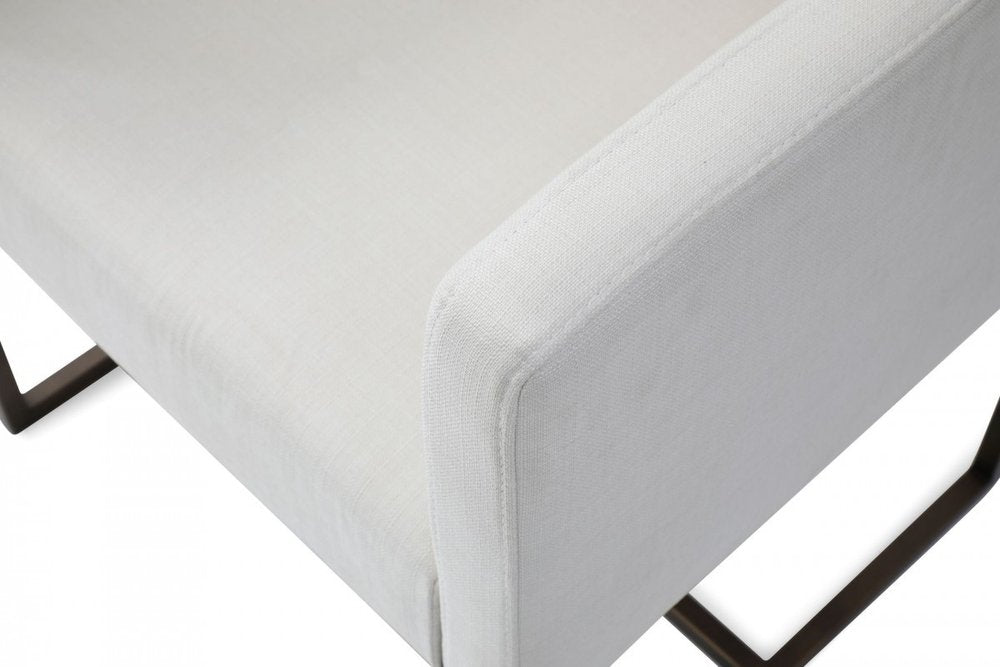 Off White and Antiqued Brass Upholstered Fabric Dining Arm Chair HomeRoots
