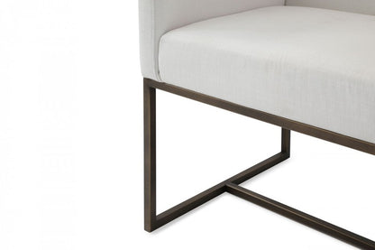 Off White and Antiqued Brass Upholstered Fabric Dining Arm Chair HomeRoots