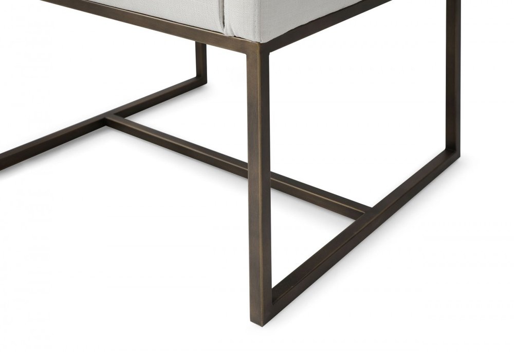 Off White and Antiqued Brass Upholstered Fabric Dining Arm Chair HomeRoots