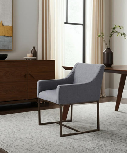 Gray and Antiqued Brass Upholstered Fabric Dining Arm Chair HomeRoots