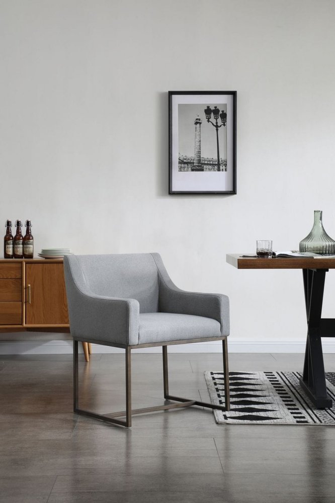 Gray and Antiqued Brass Upholstered Fabric Dining Arm Chair HomeRoots