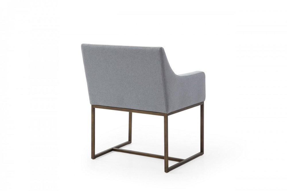 Gray and Antiqued Brass Upholstered Fabric Dining Arm Chair HomeRoots