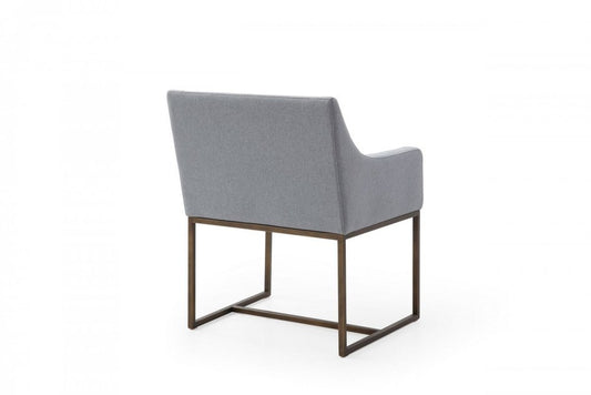 Gray and Antiqued Brass Upholstered Fabric Dining Arm Chair