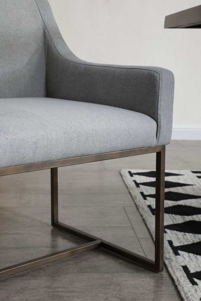 Gray and Antiqued Brass Upholstered Fabric Dining Arm Chair HomeRoots