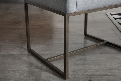 Gray and Antiqued Brass Upholstered Fabric Dining Arm Chair HomeRoots