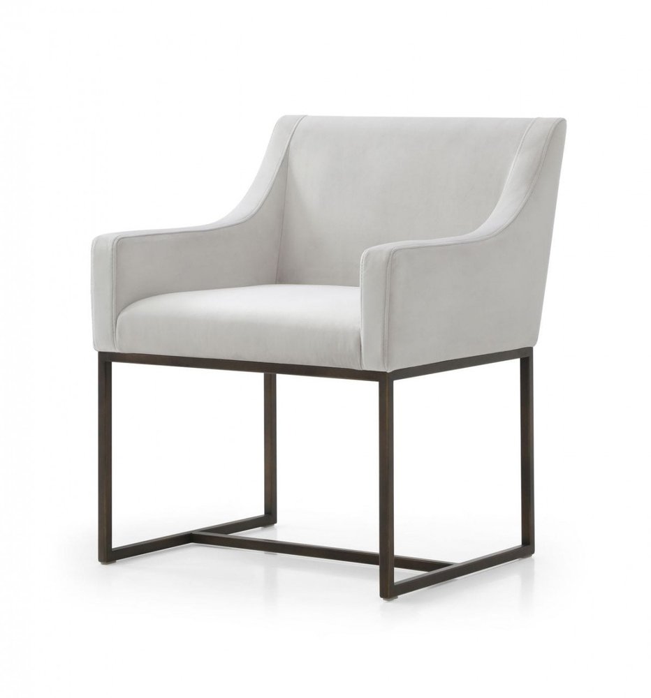 Beige and Antiqued Brass Upholstered Fabric Dining Arm Chair HomeRoots