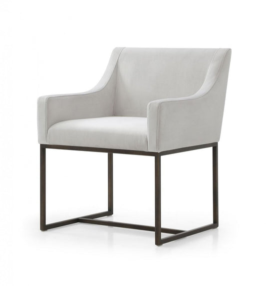 Beige and Antiqued Brass Upholstered Fabric Dining Arm Chair HomeRoots