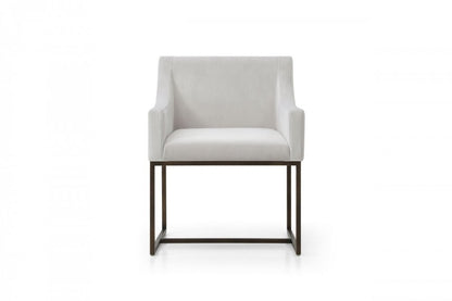 Beige and Antiqued Brass Upholstered Fabric Dining Arm Chair HomeRoots