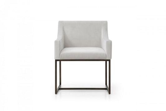 Beige and Antiqued Brass Upholstered Fabric Dining Arm Chair HomeRoots