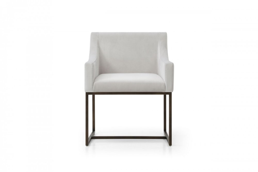 Beige and Antiqued Brass Upholstered Fabric Dining Arm Chair HomeRoots