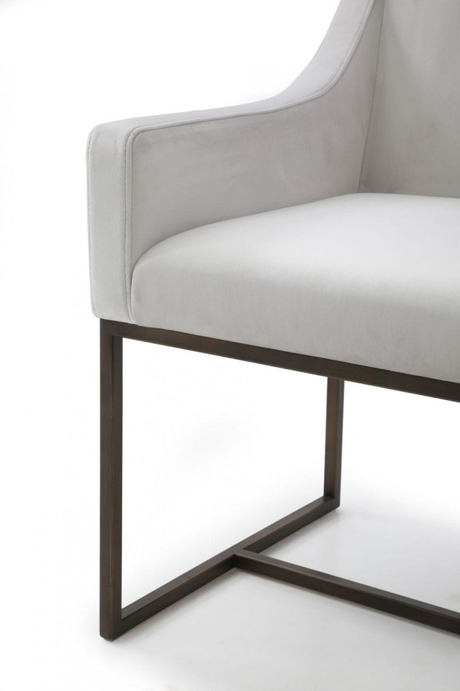 Beige and Antiqued Brass Upholstered Fabric Dining Arm Chair HomeRoots