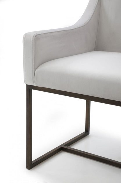 Beige and Antiqued Brass Upholstered Fabric Dining Arm Chair HomeRoots