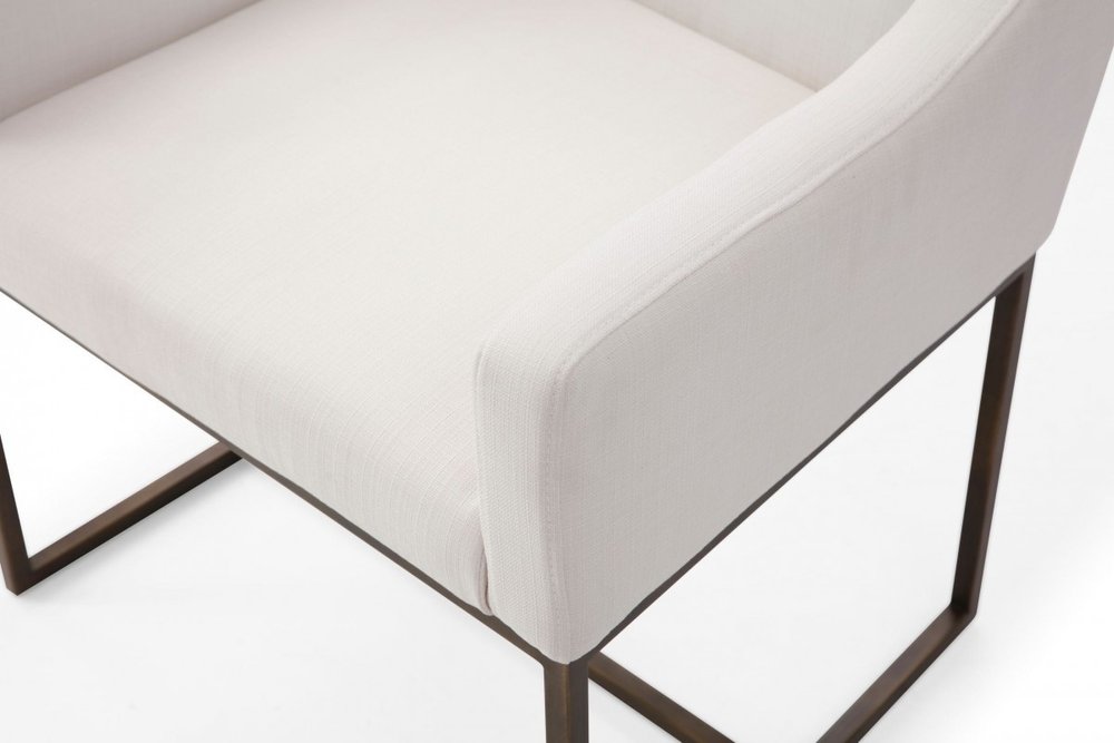 Beige and Antiqued Brass Upholstered Fabric Dining Arm Chair HomeRoots