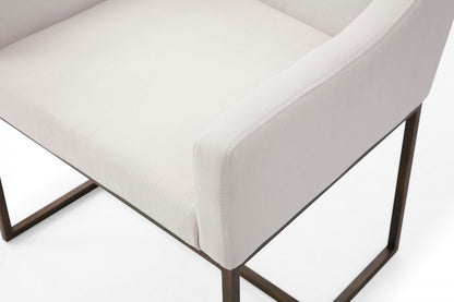 Beige and Antiqued Brass Upholstered Fabric Dining Arm Chair HomeRoots