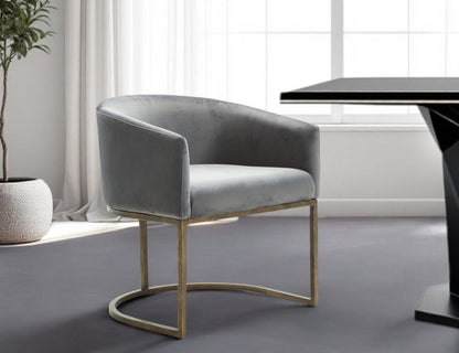 Gray And Brass Upholstered Velvet Dining Arm Chair HomeRoots