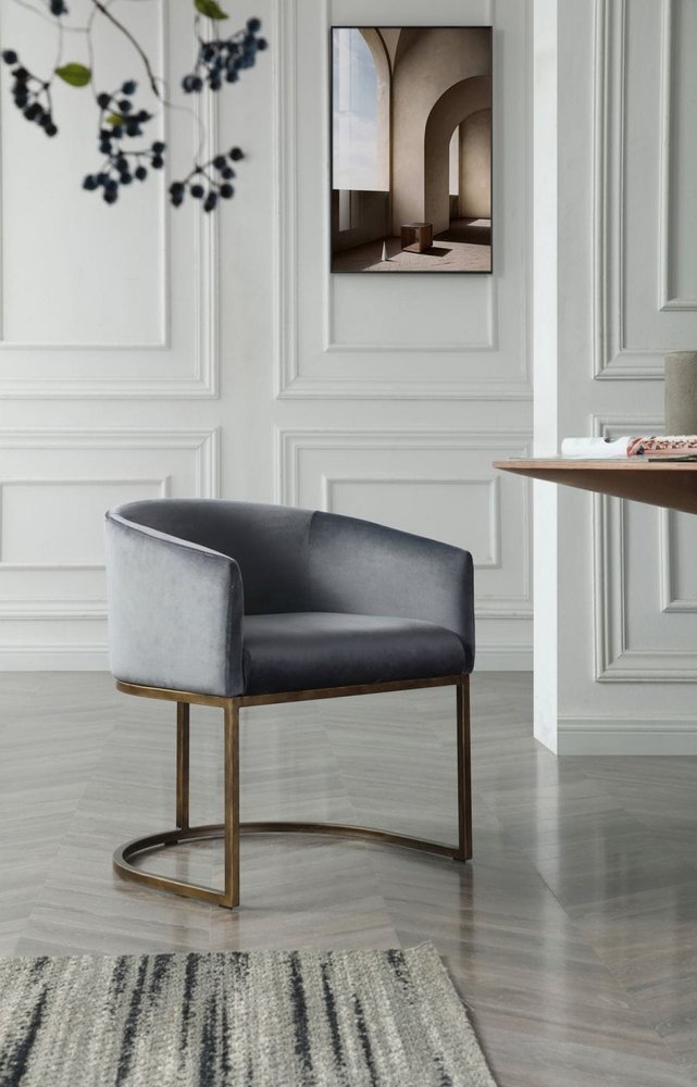 Gray And Brass Upholstered Velvet Dining Arm Chair HomeRoots
