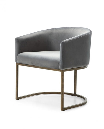 Gray And Brass Upholstered Velvet Dining Arm Chair HomeRoots