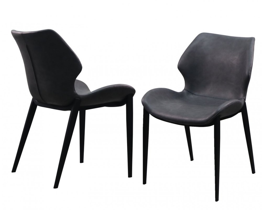 Set of Two Gray and Black Upholstered Faux Leather Wing Back Dining Side Chairs HomeRoots