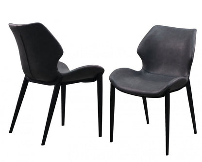 Set of Two Gray and Black Upholstered Faux Leather Wing Back Dining Side Chairs HomeRoots