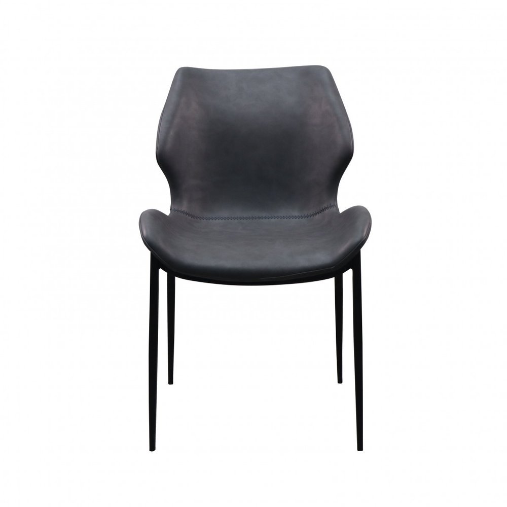 Set of Two Gray and Black Upholstered Faux Leather Wing Back Dining Side Chairs HomeRoots