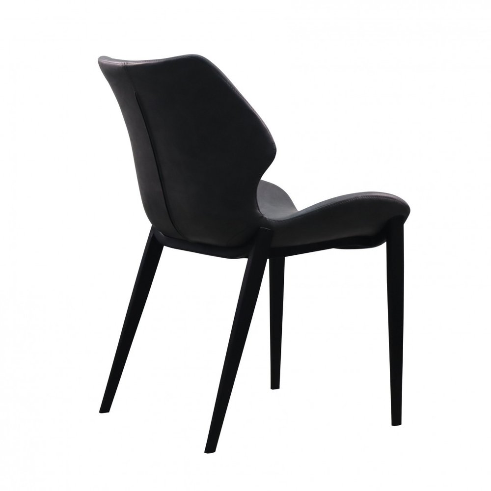 Set of Two Gray and Black Upholstered Faux Leather Wing Back Dining Side Chairs HomeRoots