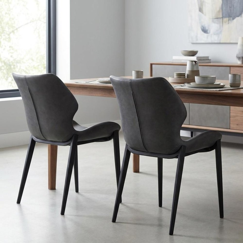Set of Two Gray and Black Upholstered Faux Leather Wing Back Dining Side Chairs HomeRoots