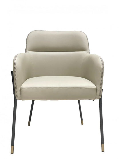 Gray and Black Upholstered Faux Leather Slat Back Dining Arm Chair HomeRoots